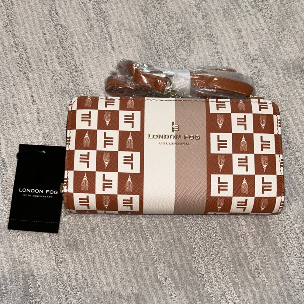 London Fog Diana signature double zip crossbody wallet